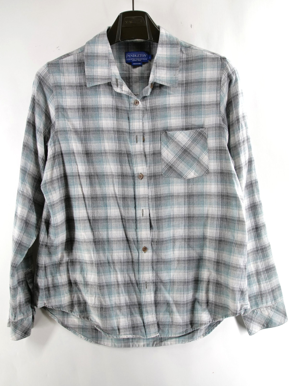 Pendleton Shirt Mens Large Button Up Gray Blue Plaid Long Sleeve Cotton Flannel